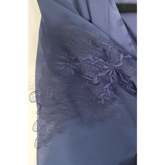 High-Low Blue Evening Gown W/ Lace & Sequins Flutter Sleeves Plus Size Elegant - Picture 7 of 16